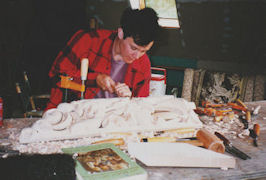 Carving the PLU pipe shades, The Gottfried and Mary Fuchs Organ, Pacific Lutheran University, wood carver Jude Fritts